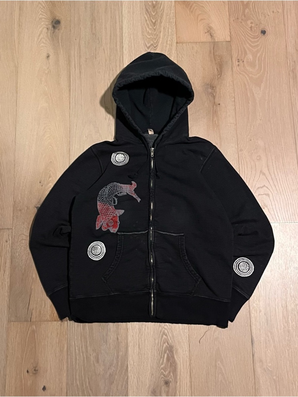 Vintage 2000s Koi Fish Zip Hoodie Black  Graphic Heavyweight